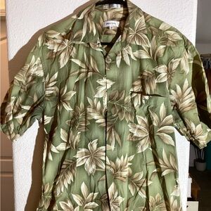 Pierre Cardin Olive and Beige Leaf Print Shirt